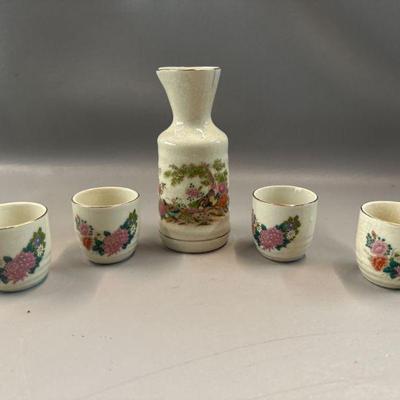  Vintage Japanese Sake Set with Four Cups