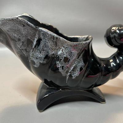 Vintage Planter Made in USA Pottery Black, Foam Dipped Approx 6â€ Tall