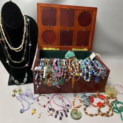 Jewelry Box with Assorted Costume Jewelry Music Box Works STAND NOT INCLUDED