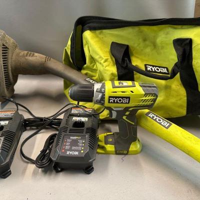  Ryobi Drill with 2 Chargers and Edger with Bag