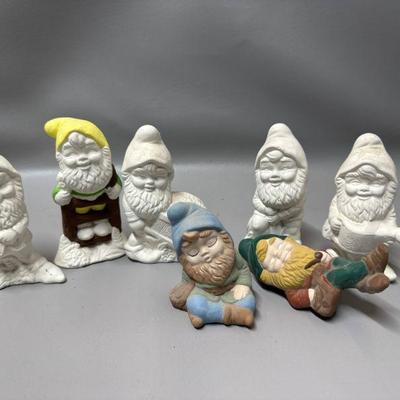Vintage Ceramic Gnomes Some have been Painted and some have not been painted