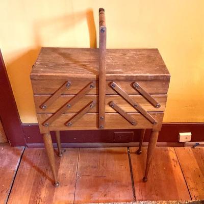 Vtg. Norwegian style accordion sewing cabinet