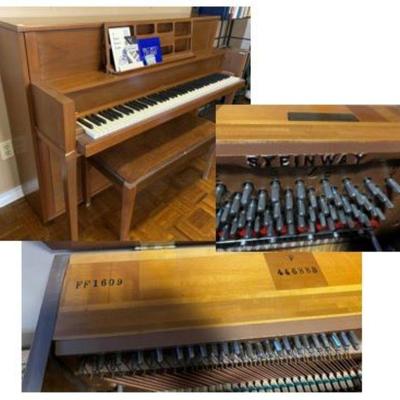 Steinway Upright Piano, Walnut Finish, Serial #F-446883