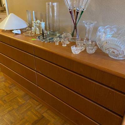 Danish Teakwood Dresser and Crystal items