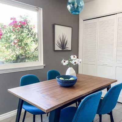 Alternate view of blue dining chairs