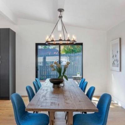 Alternate view of blue dining chairs