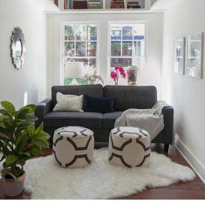 Matching fabric ottomans