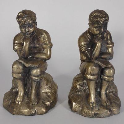 Cast Metal Reading Boy Bookends