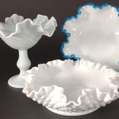3 Fenton Art Glass Pieces Aqua Crest, Swirl...