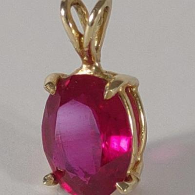 14K Gold Synthetic Ruby Pendant