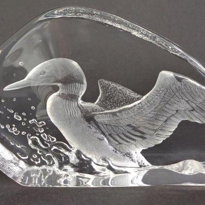 Mats Jonasson Signed Loon Crystal Sculpture