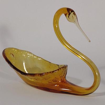 Amber Art Glass Swan