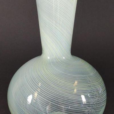 Teal Opal Threaded Glass Vase