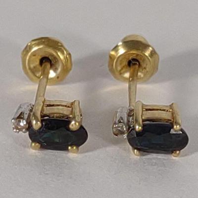 14K Marquise Sapphire & Diamond Stud Earrings