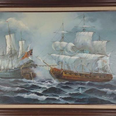 Naval Battle Oil Painting After Angel Sanchez