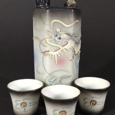 Japan Dragonware Whistling Sake Bottle & Cups
