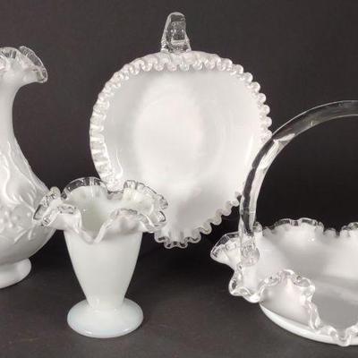 4 Fenton Silver Crest White Art Glass Pieces