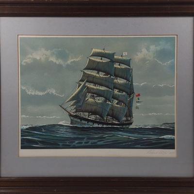 Richard Linton Signed Numbered Lithograph of Ship