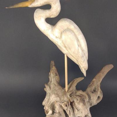 Mike & Susan Veasey Carved Great Egret Folk Art