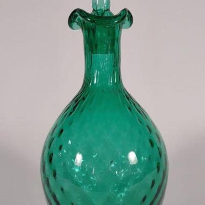 Hand Blown Emerald Green Glass Decanter