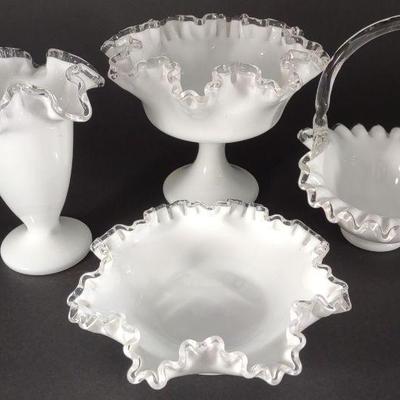 4 Fenton Silver Crest Glass Art Bowls & Vase