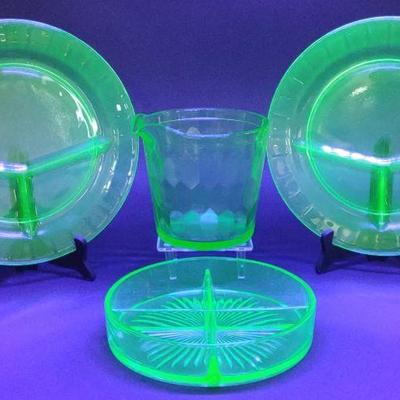 Uranium Glass Ice Bucket, Grill Plates & Candy