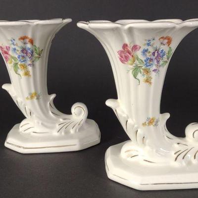Pair of Porcelain Cornucopia Trumpet Vases