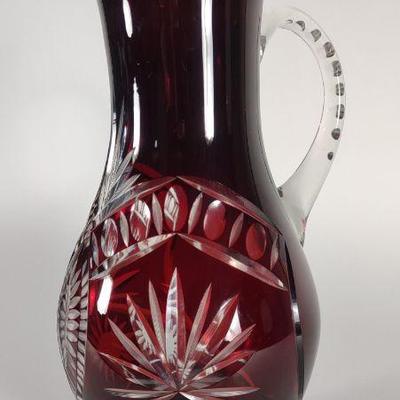 Tall Ruby Cut to Clear Water Pitcher