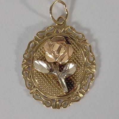14K Gold Rose Necklace Pendant