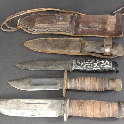3 WWII Fixed Blade Knives