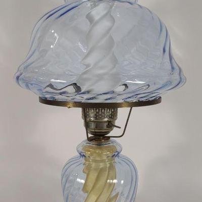 Vintage Blue Swirl Glass Hurricane Table Lamp