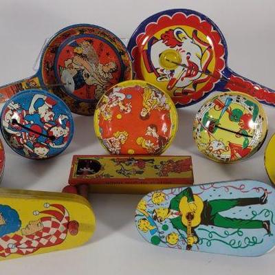 10 Vintage Tin Toy Noise Makers