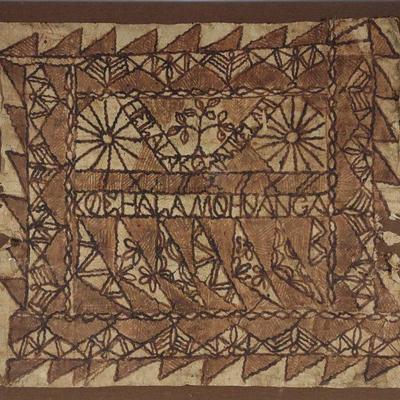 Antique Polynesian Tapa Bark Cloth Art Mounted