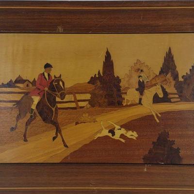 Wood Inlaid Marquetry Fox Hunting Scene Art