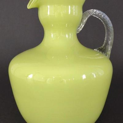 Chartreuse Cased Glass Pitcher w/ Spiral Handle