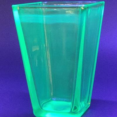 Square MCM Uranium Vaseline Glass Vase