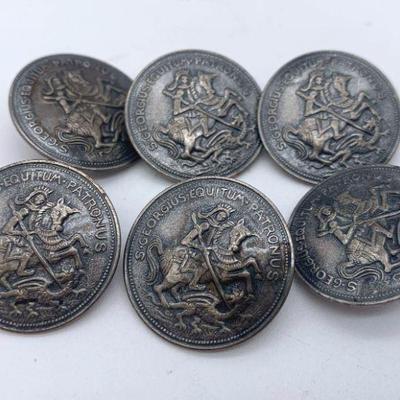 6~ Vintage Metal Buttons * St. George Slaying The Dragon!