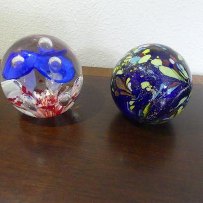 2 Art Glass Paperweights - 1 Signed 