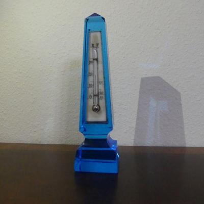 Rare Antique Boston Sandwich Glass Electric Blue Obelisk RÃ©aumur Thermometer