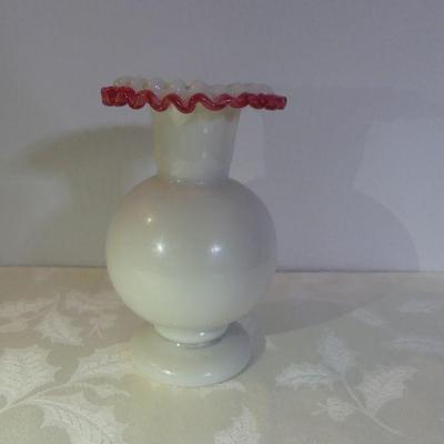 Antique Late 19th Century (Pre-Fenton) Opal Glass Crested Vase
