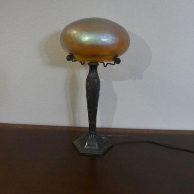 Vintage (Possibly Antique) Early 20th Century L.C. Tiffany Iridescent Yellow Lampshade on Base