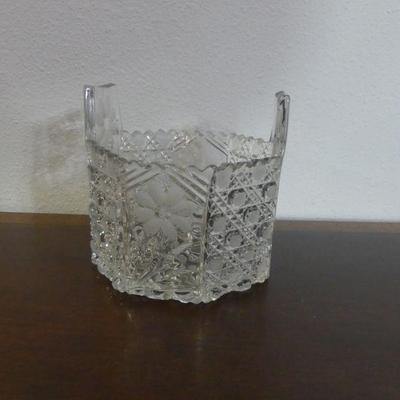 Vintage c. 1920s-1930s Cut Glass with Etched Flowers Ice Bucket/Bottle Chiller