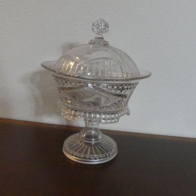 Unique Vintage (Possibly Antique) Barred with Large Diamond Pedestal Compote