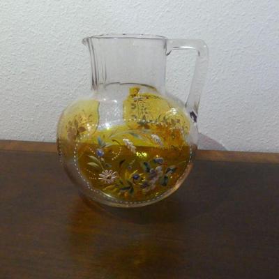 Clear with Flashed Amber Hand Enameled Pitcher