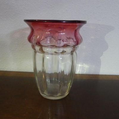 Vintage 20th Century Clear/Cranberry Vase