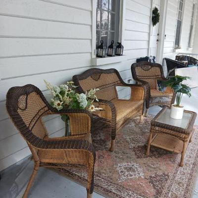 4 piece lightly used faux wicker two-tone patio set.