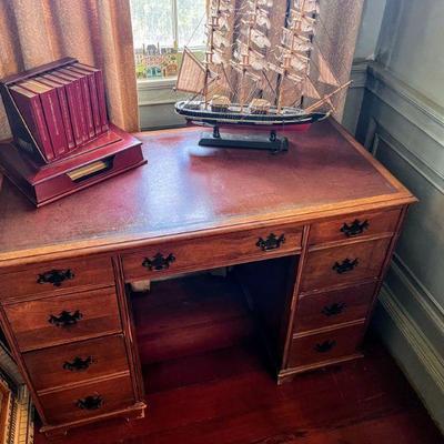 Leather top solid wood desk. 