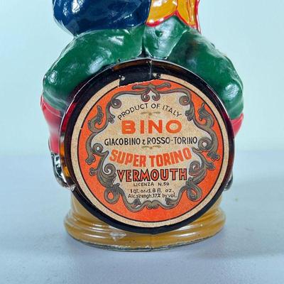 BINO VERMOUTH DECANTER | Antique Bino Super Torino Vermouth Decanter, Giacobino & Rosso; still contains liquid - w. 6 x h. 11 in.
 
