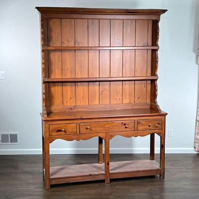 ETHAN ALLEN HUTCH | Having two plate shelves over an open shelf with three drawers with sculpted apron - l. 60 x w. 16 x h. 82 in. 