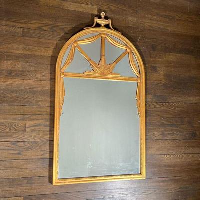 ANTIQUE DOME TOP MIRROR | Gilt frame wall mirror crested by an urn, the top section with art deco devices - w. 27 x h. 48 in.Â 